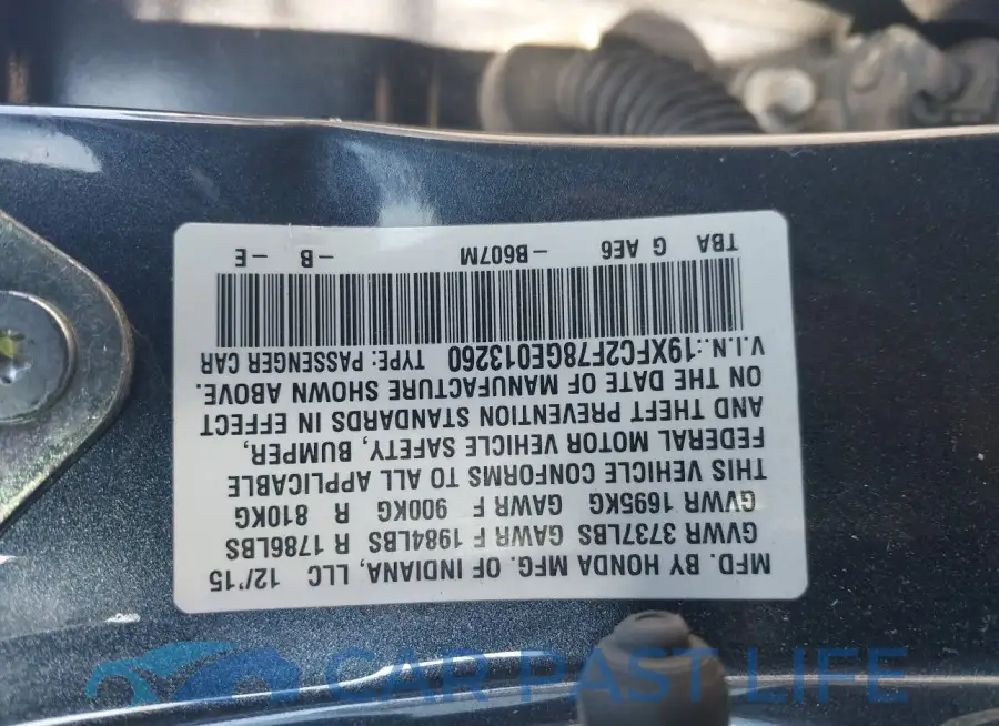 19XFC2F78GE013260# 9