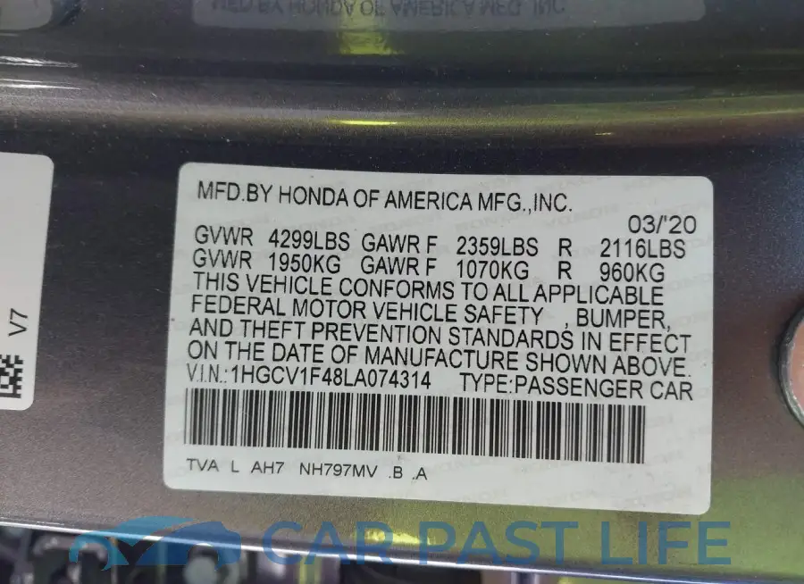 1HGCV1F48LA074314# 9