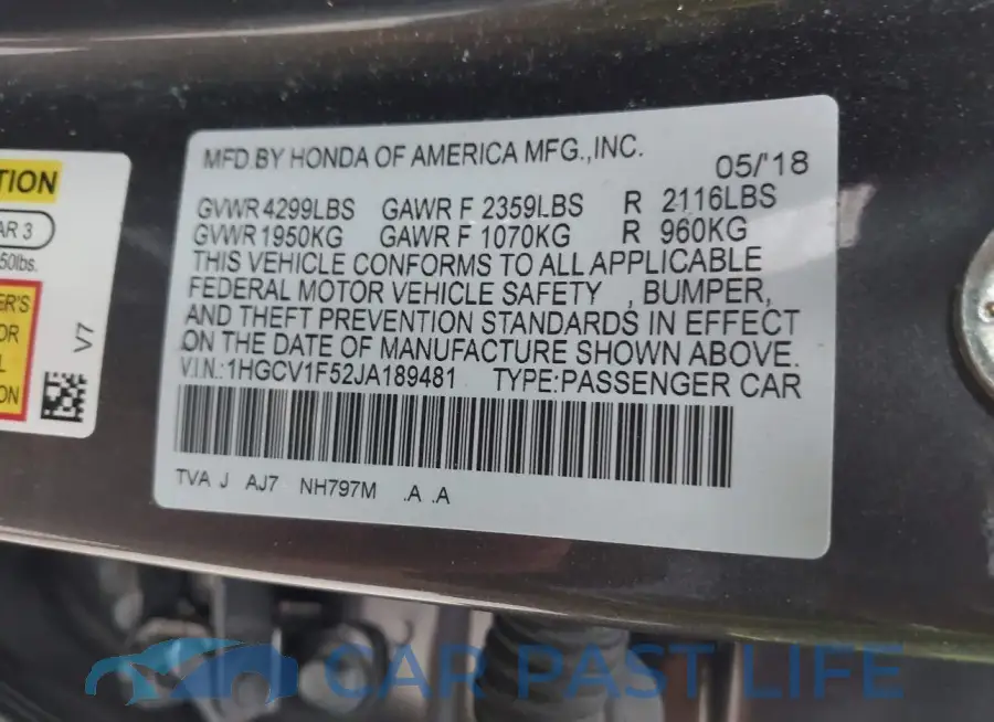 1HGCV1F52JA189481# 9