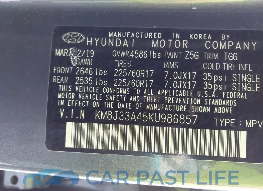 KM8J33A45KU986857# 9