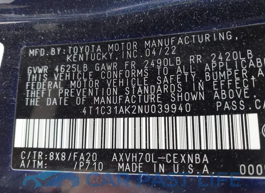 4T1C31AK2NU039940# 9
