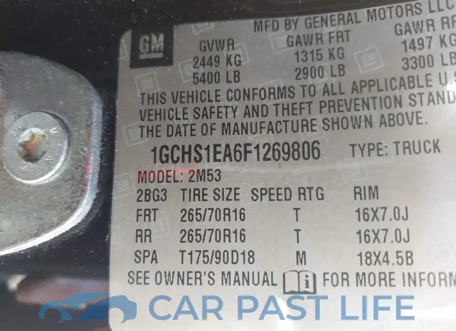 1GCHS1EA6F1269806# 9