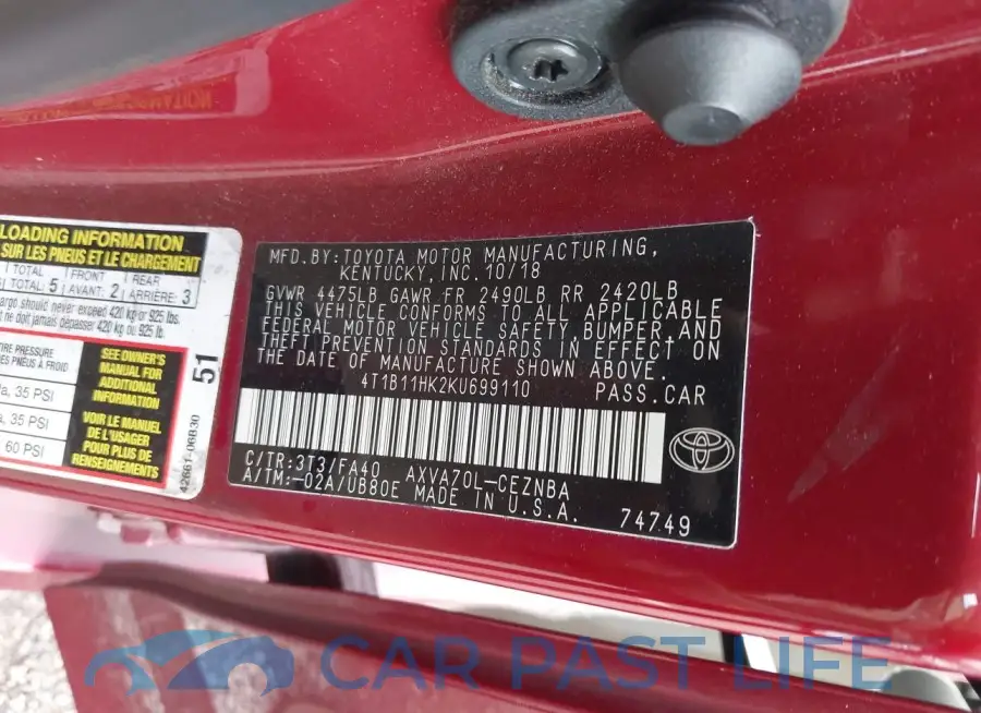 4T1B11HK2KU699110# 9