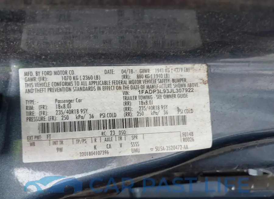 1FADP3L93JL307922# 9