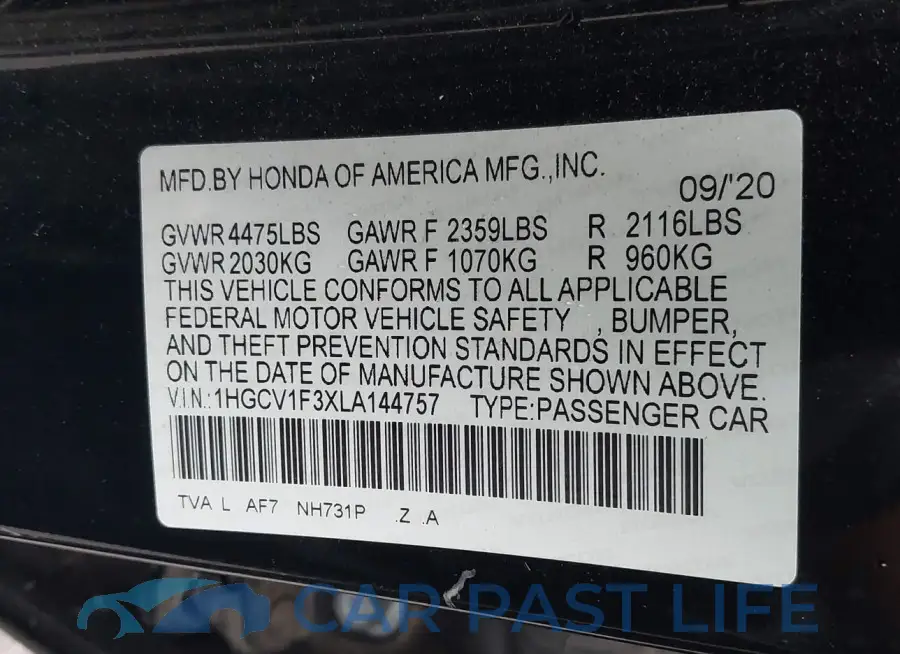1HGCV1F3XLA144757# 9