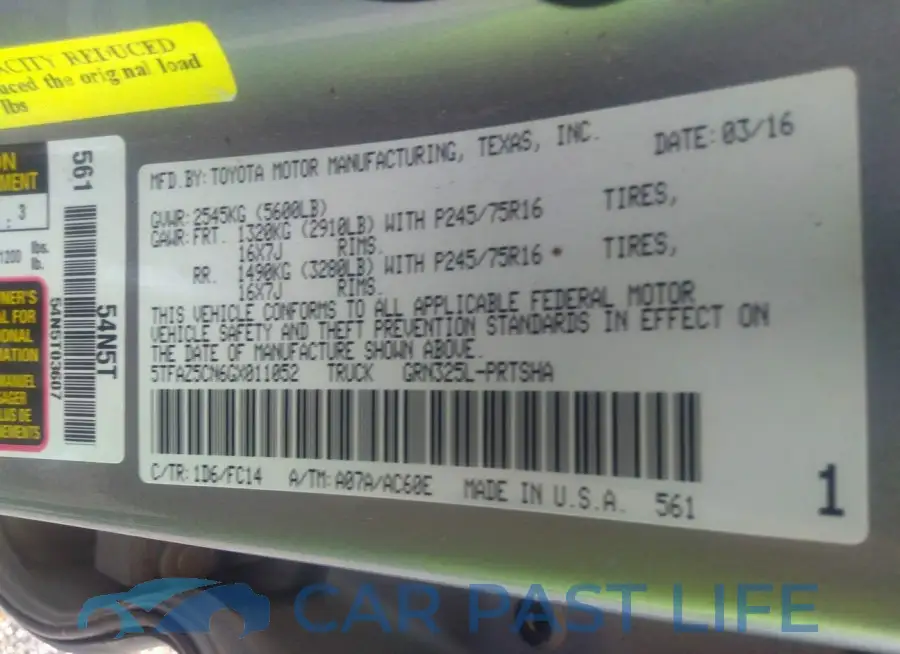 5TFAZ5CN6GX011052# 9