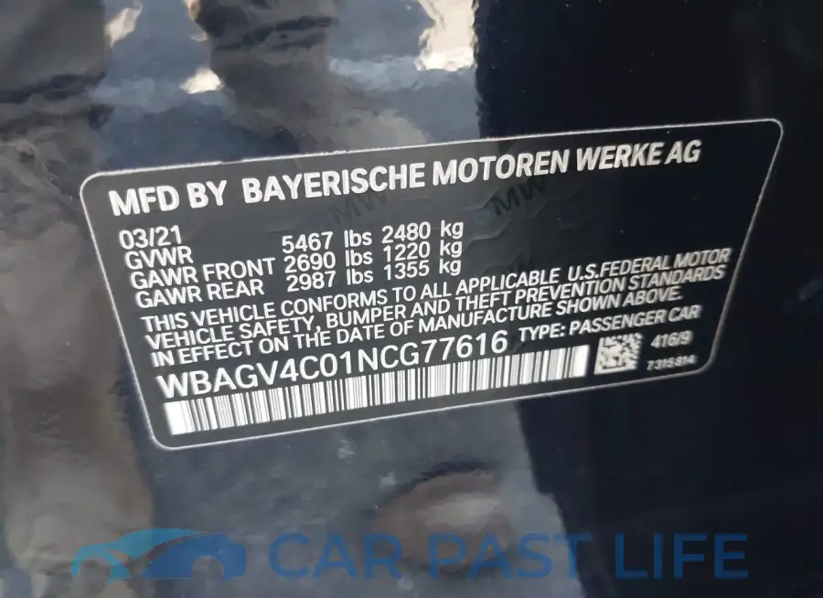 WBAGV4C01NCG77616# 9