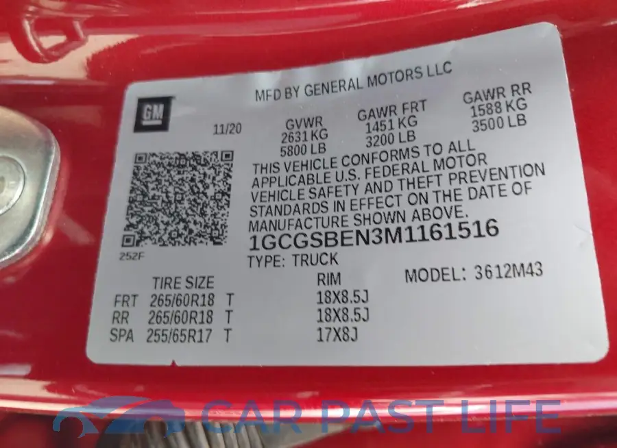 1GCGSBEN3M1161516# 9