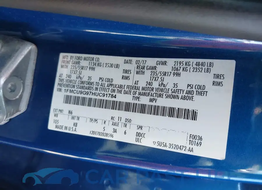 1FMCU9G97HUC91784# 9