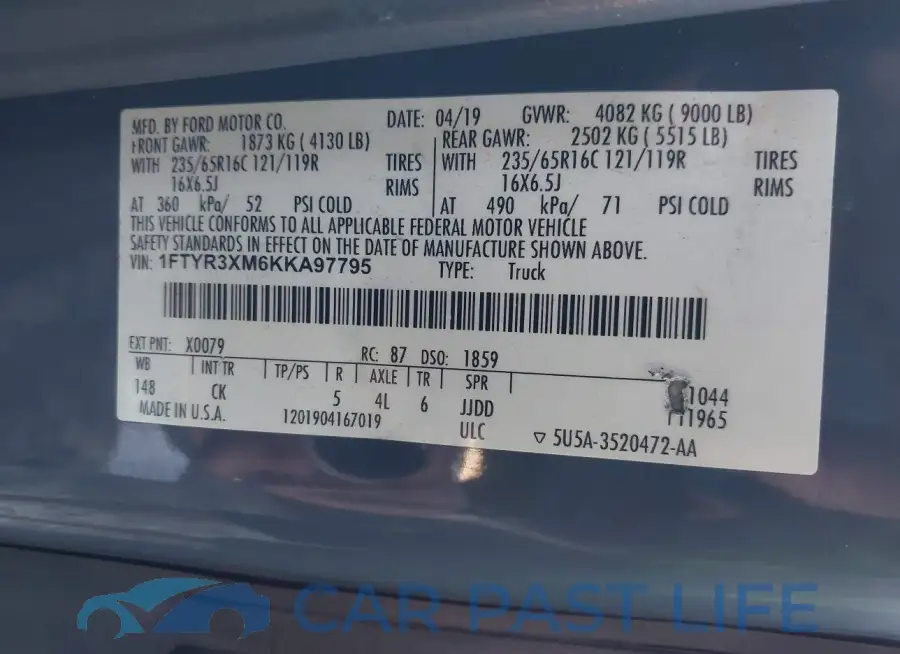 1FTYR3XM6KKA97795# 9