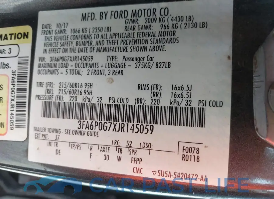 3FA6P0G7XJR145059# 9