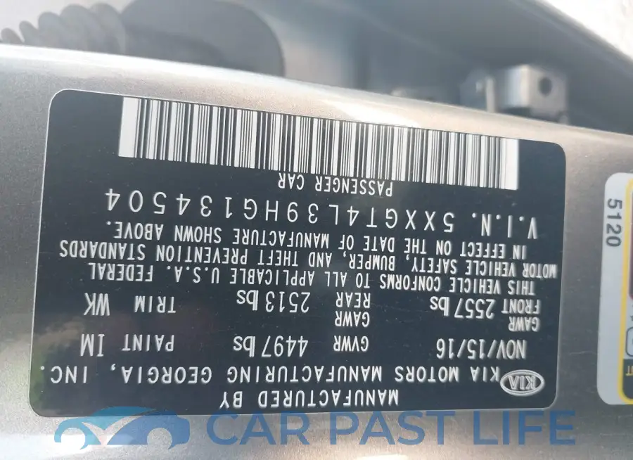 5XXGT4L39HG134504# 9