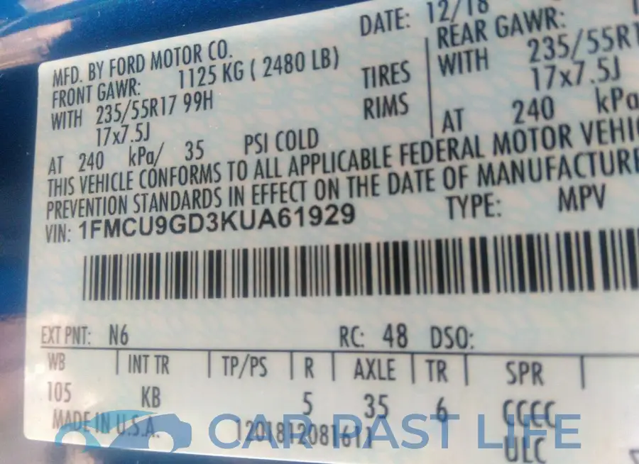 1FMCU9GD3KUA61929# 9