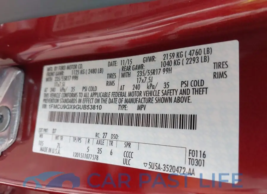 1FMCU9GX9GUB53810# 9