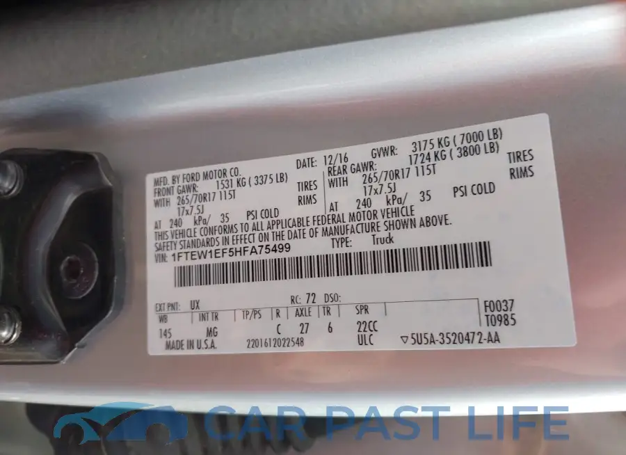 1FTEW1EF5HFA75499# 9