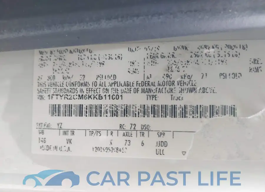 1FTYR2CM6KKB11601# 9