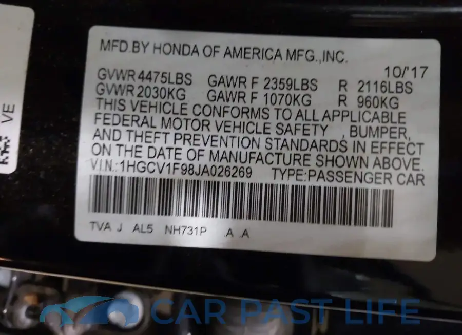 1HGCV1F98JA026269# 9