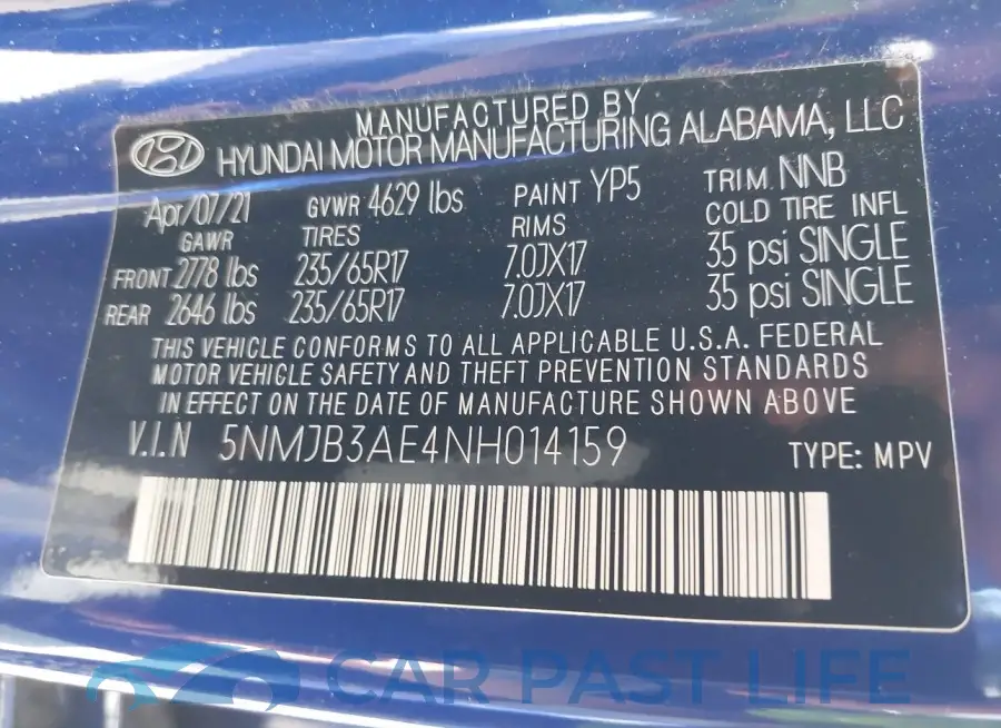 5NMJB3AE4NH014159# 9