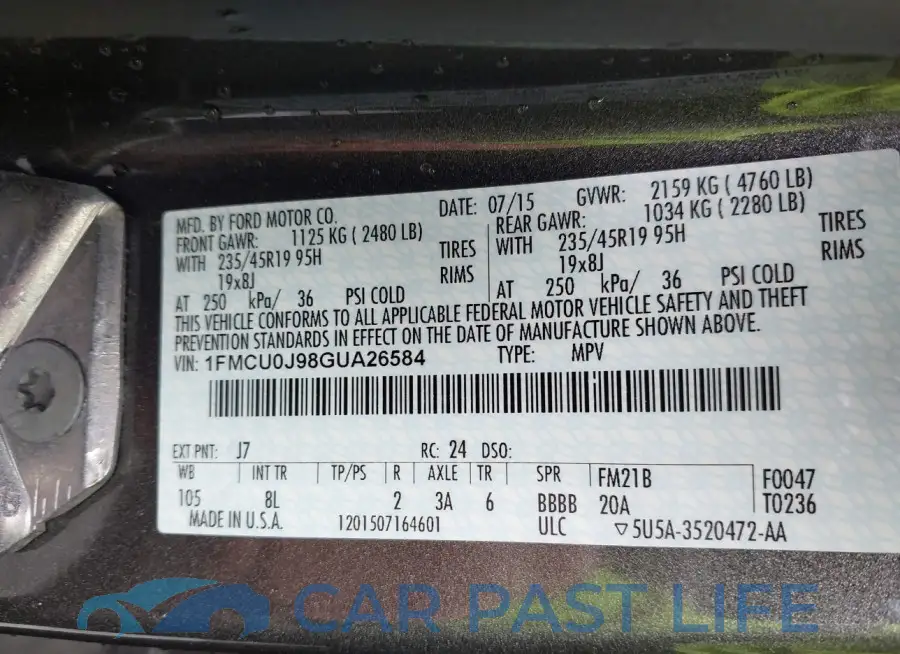 1FMCU0J98GUA26584# 9