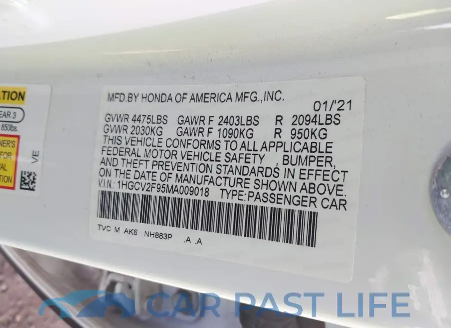 1HGCV2F95MA009018# 9