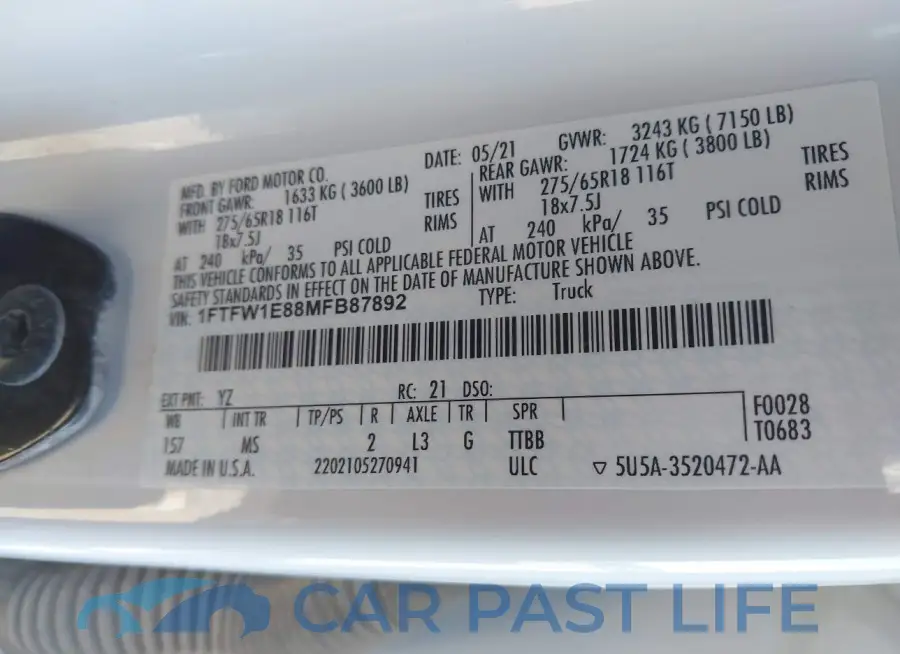 1FTFW1E88MFB87892# 9