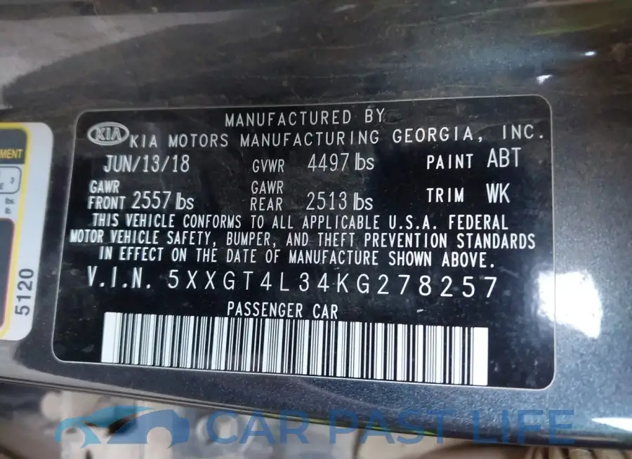 5XXGT4L34KG278257# 9