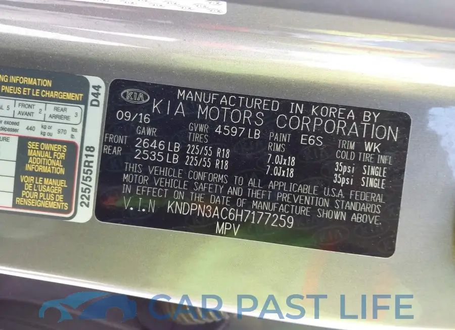 KNDPN3AC6H7177259# 9
