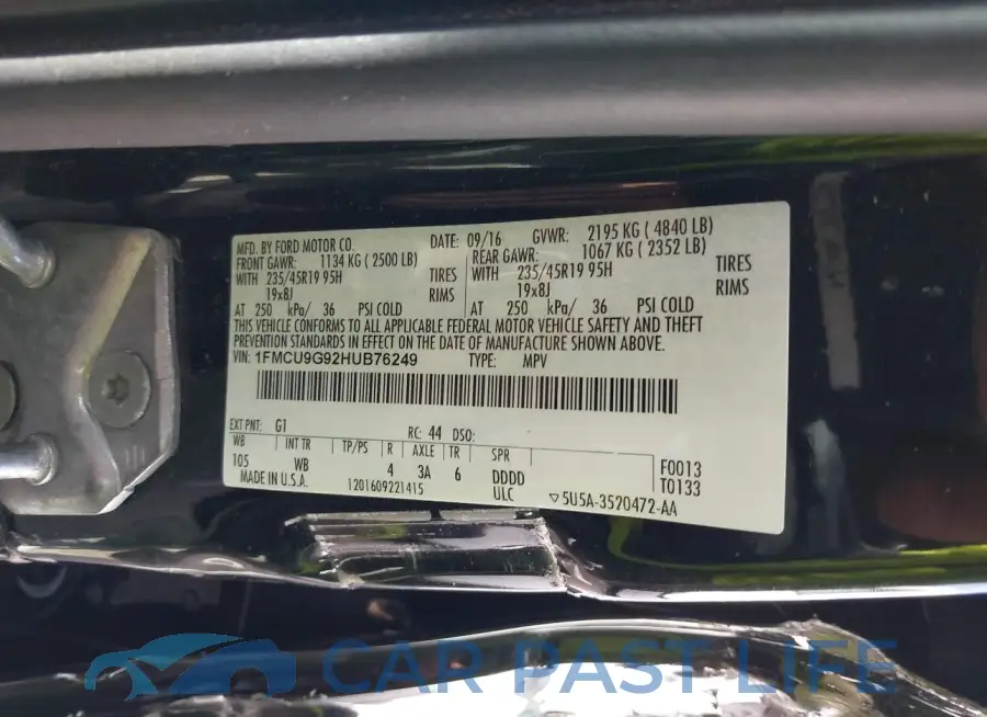 1FMCU9G92HUB76249# 9