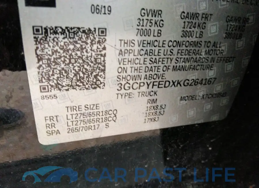 3GCPYFEDXKG264167# 9