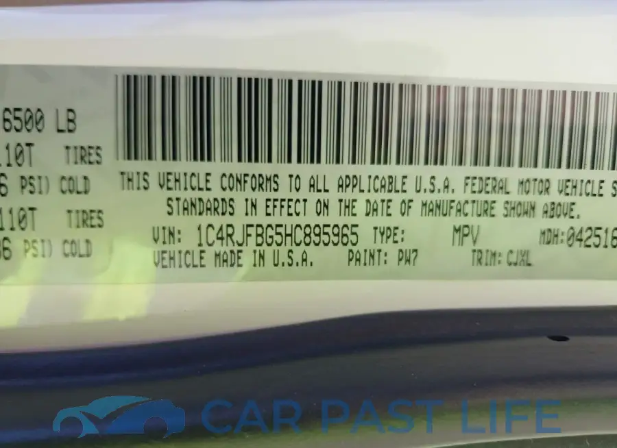 1C4RJFBG5HC895965# 9