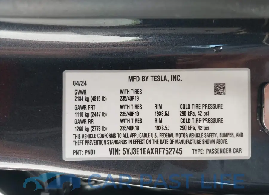 5YJ3E1EAXRF752745# 9