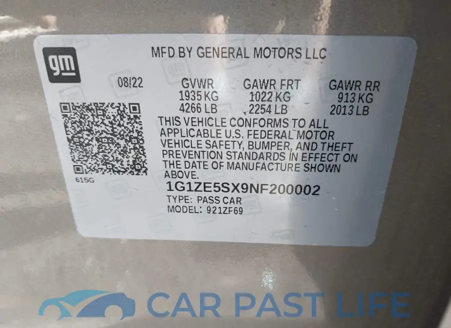 1G1ZE5SX9NF200002# 9