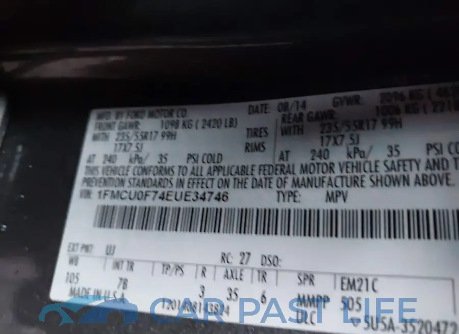1FMCU0F74EUE34746# 9