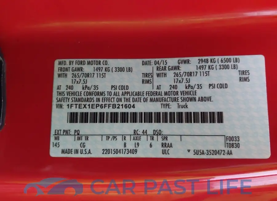 1FTEX1EP6FFB21604# 9