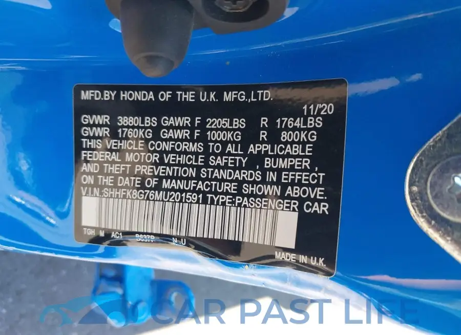 SHHFK8G76MU201591# 9