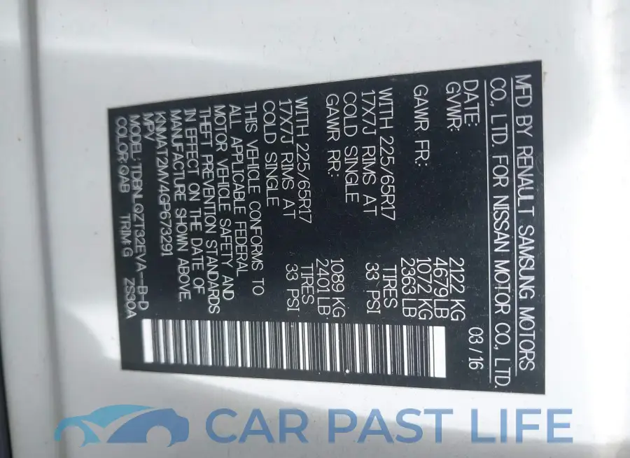 KNMAT2MV4GP673291# 9