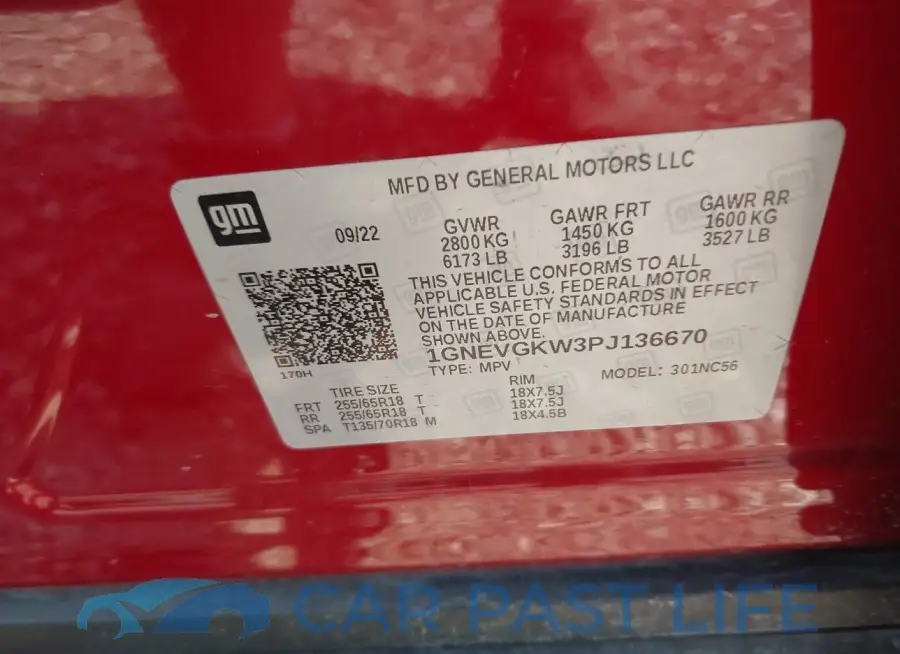 1GNEVGKW3PJ136670# 9