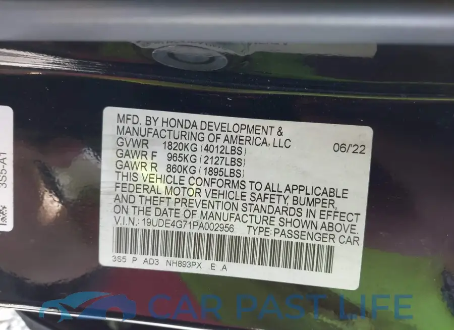 19UDE4G71PA002956# 9