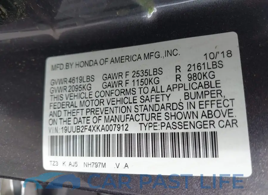 19UUB2F4XKA007912# 9