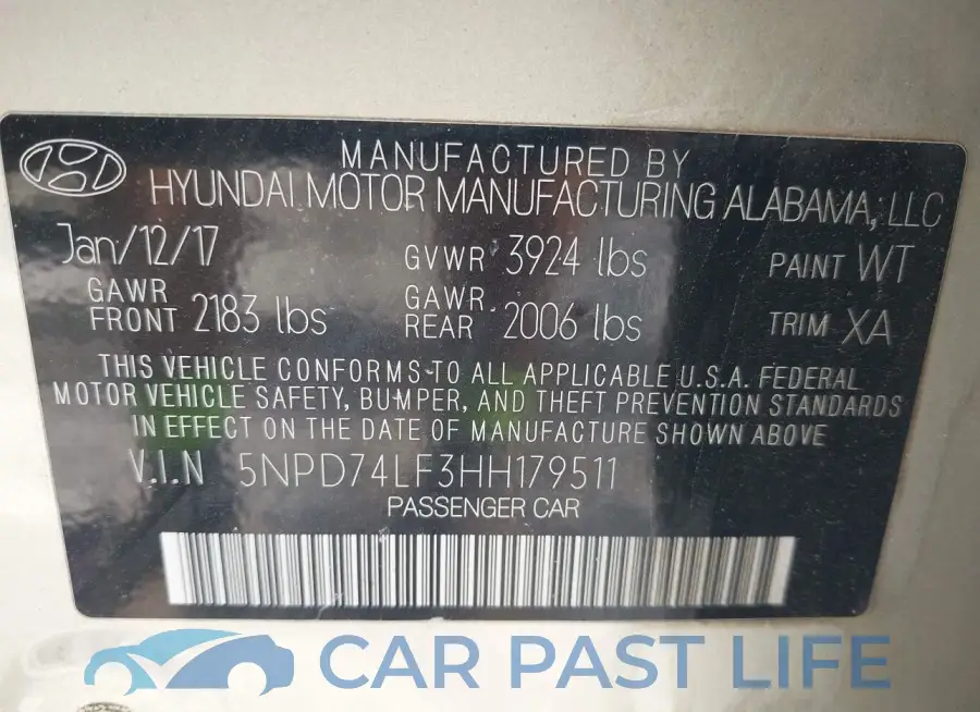 5NPD74LF3HH179511# 9