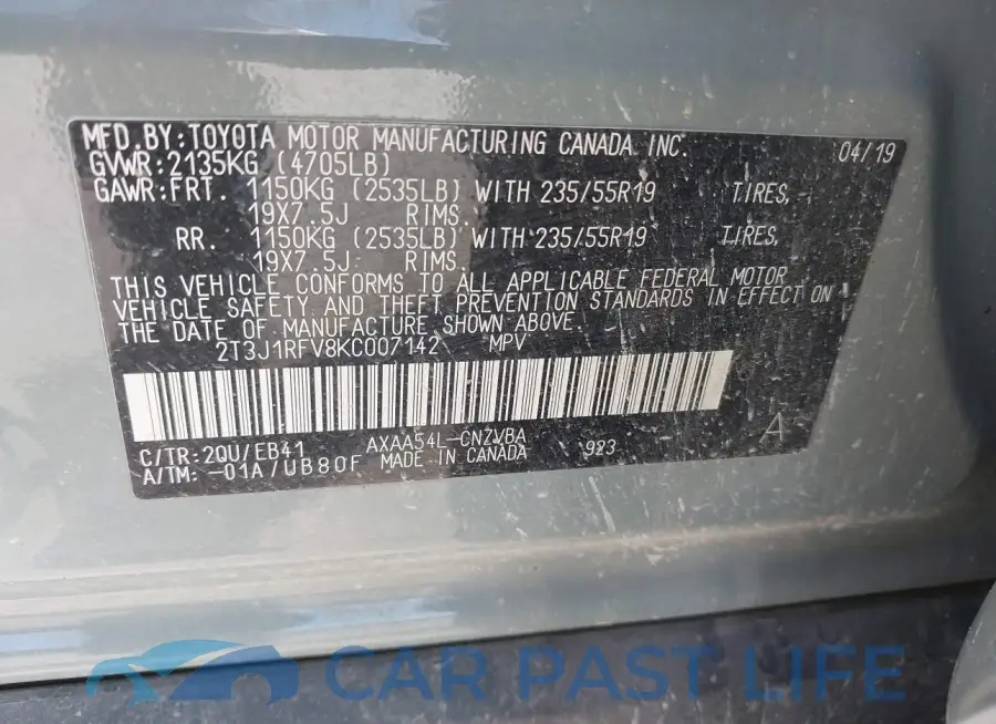 2T3J1RFV8KC007142# 9