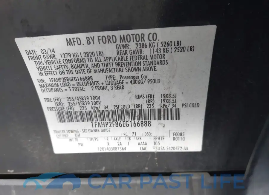 1FAHP2F86EG166888# 9