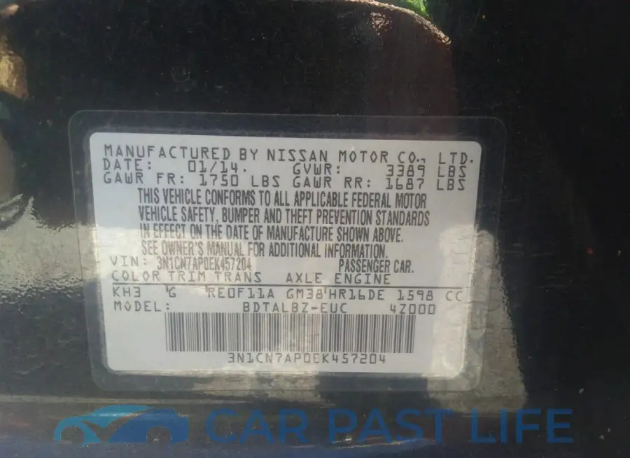 3N1CN7AP0EK457204# 9