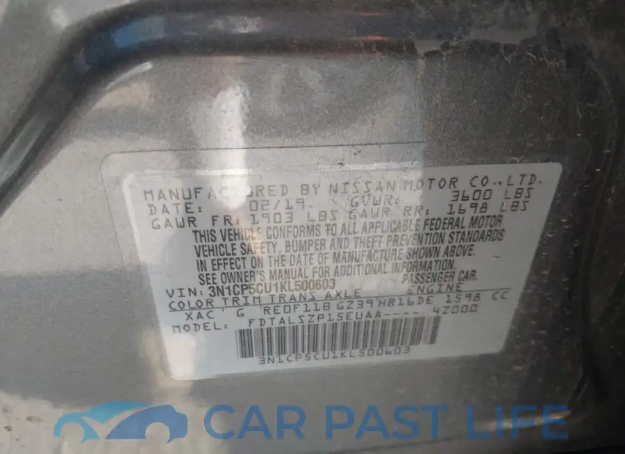 3N1CP5CU1KL500603# 9