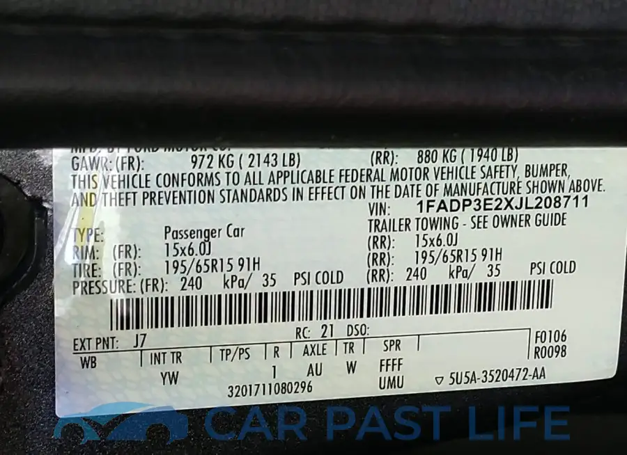 1FADP3E2XJL208711# 9