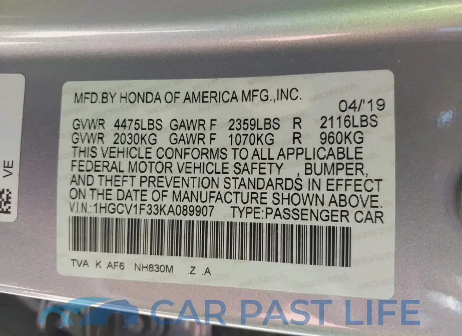 1HGCV1F33KA089907# 9