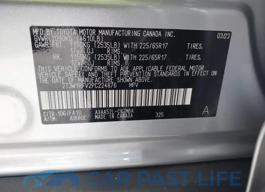 2T3W1RFV2PC224876# 9