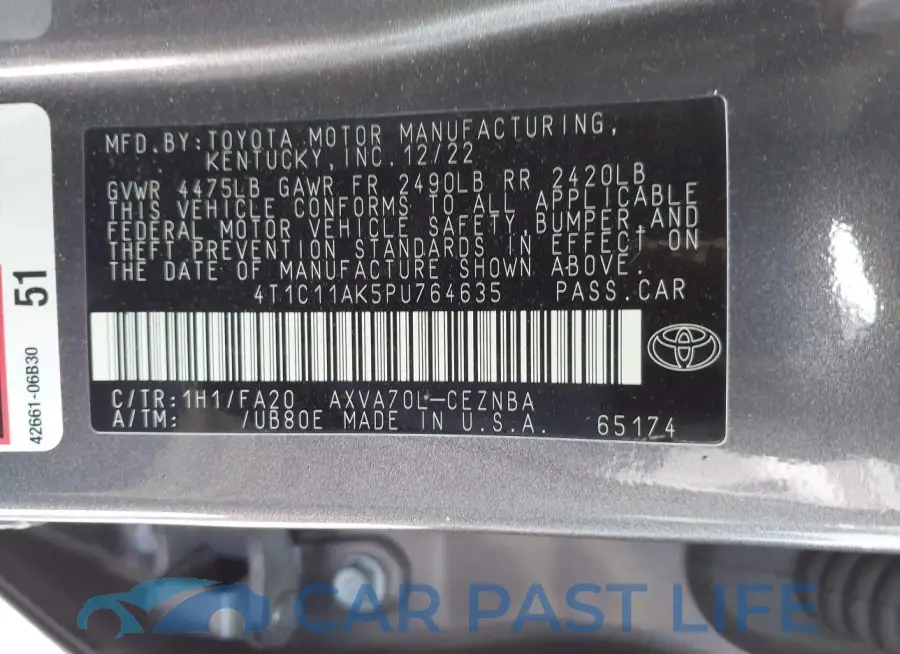 4T1C11AK5PU764635# 9
