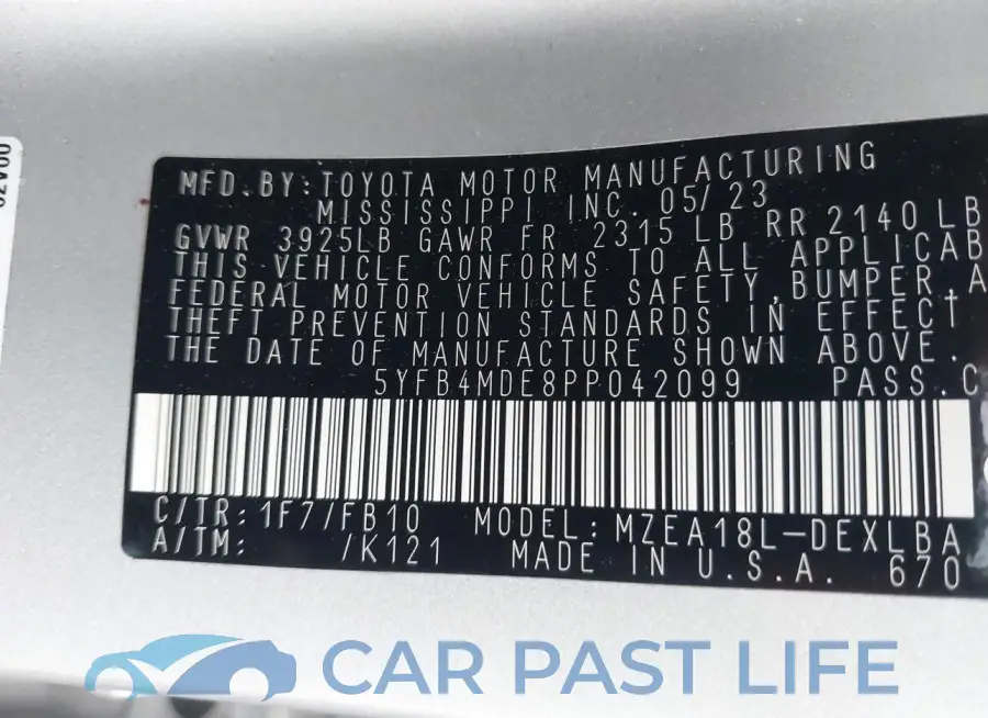 5YFB4MDE8PP042099# 9