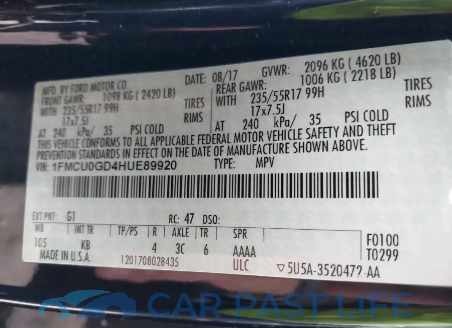 1FMCU0GD4HUE89920# 9